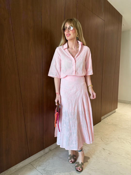 %100 Cotton , Pembe , Fisto Gömlek & Etek Takım