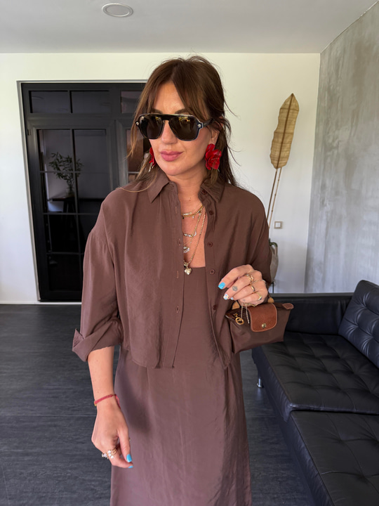 Kahverengi , Tencel , Gömlek & Elbise , Modal Takım