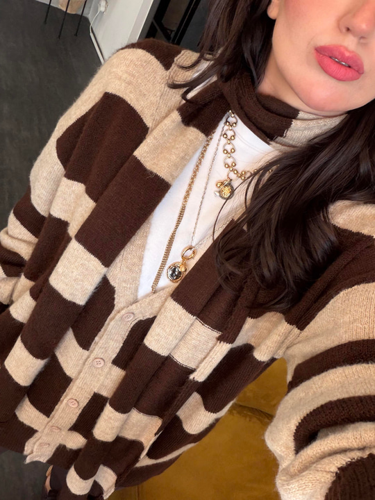 Orijinal Model , Bej & Acıkahve , Atkılı Triko Hırka