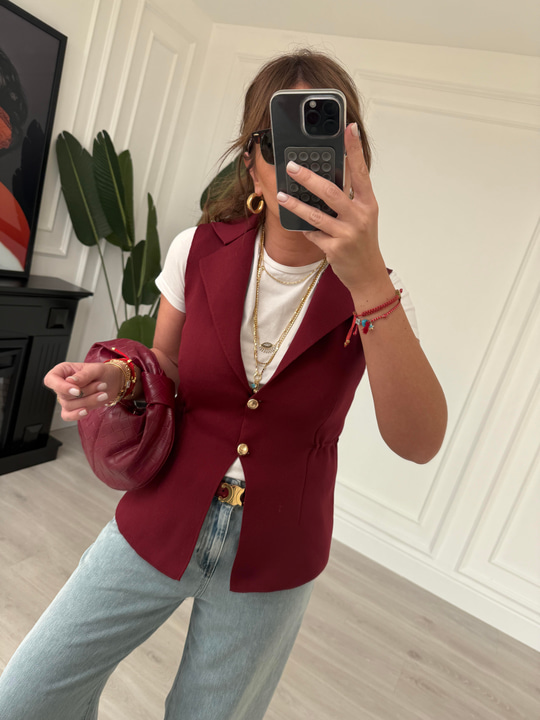 Orijinal Model , Gold Düğmeli , Çelik Örme , Bordo Yelek