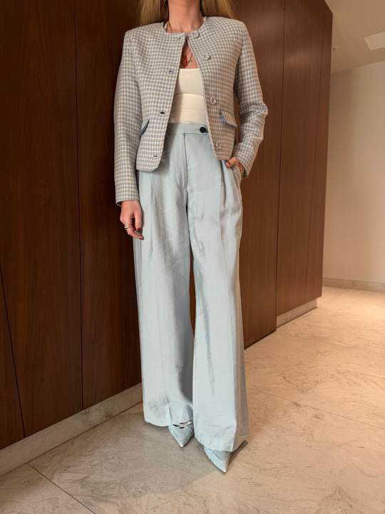 Orijinal Marka Buz Mavisi Tencel Palazzo Pantalon