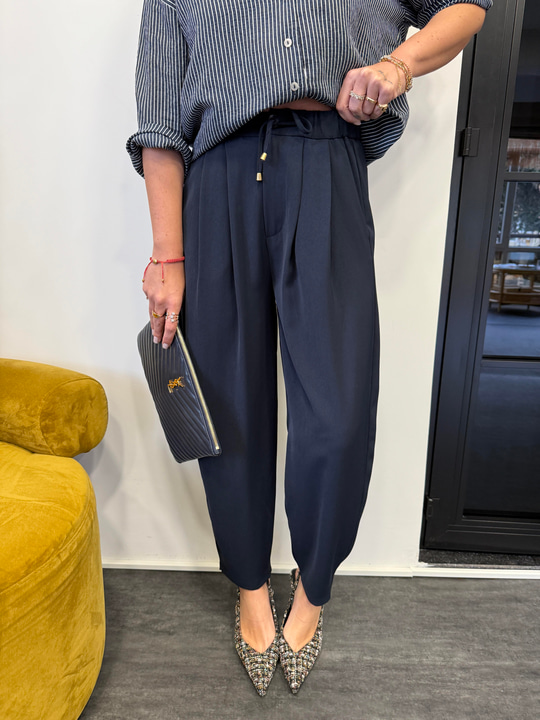 Beli Lastikli , Lacivert , Jogger Tiril Pantolon