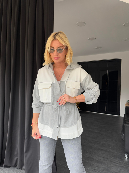 Orijinal Model , Gabardin Detaylı , Gri , Tasarım Sweatshirt
