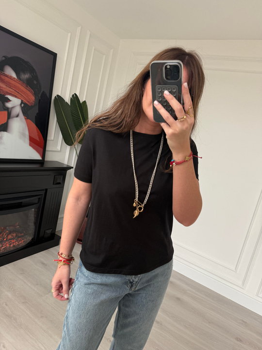 Modal Karışım , Pamuklu , Siyah Basic Tshirt