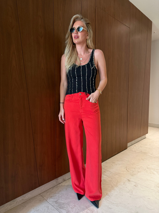 Kırmızı , Yumuşacık Tencel Jean Pantolon