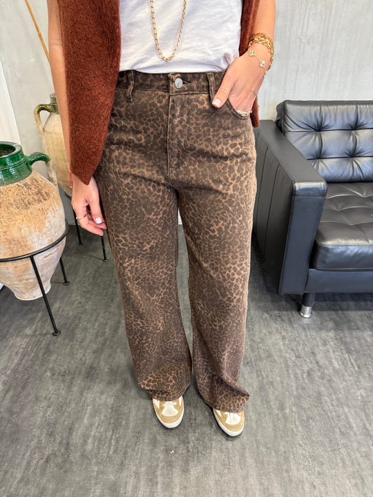 Gabardin Kumaş , Leopar Desenli , Palazzo Pantolon