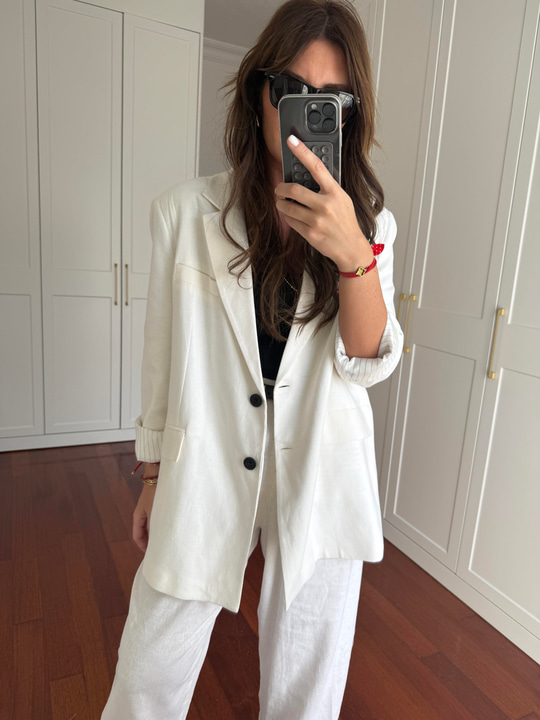 Oversize , Premium , Beyaz Keten Ceket