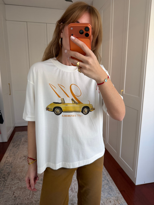 Spor Araba Desenli , Ekru T-shirt