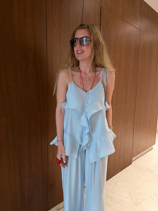 Askılı Fırfır Detaylı , Bebe Mavisi , Bluz & Pantolon , Tiril Takım