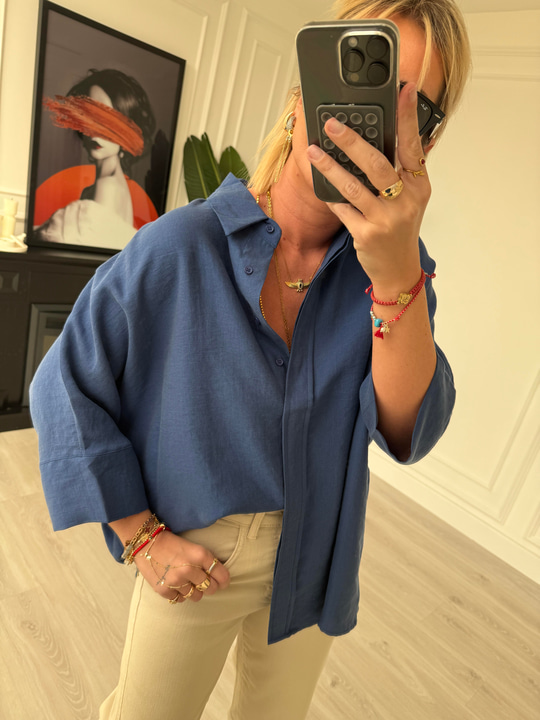 Tiril Dokuda , Lacivert , Yarasa Kol , Premium Kalite Gömlek