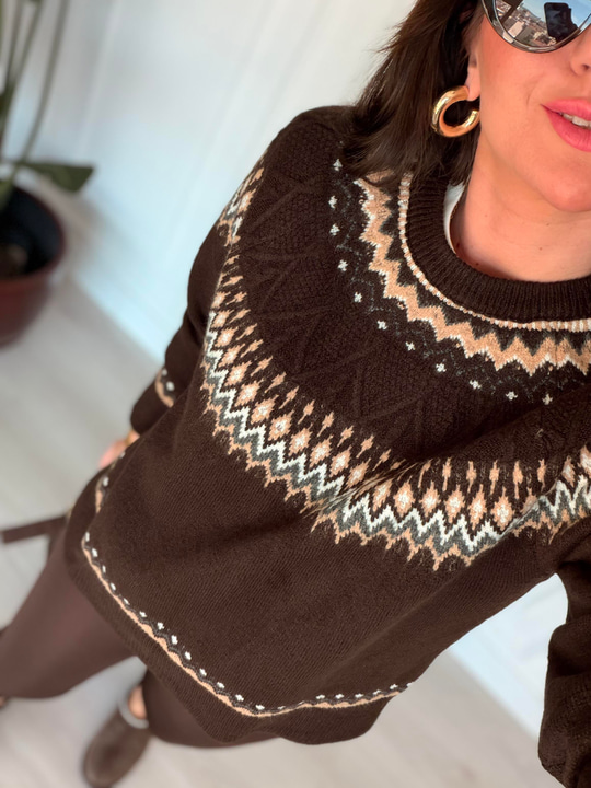 Zigzag Desenli , Acı Kahve Triko