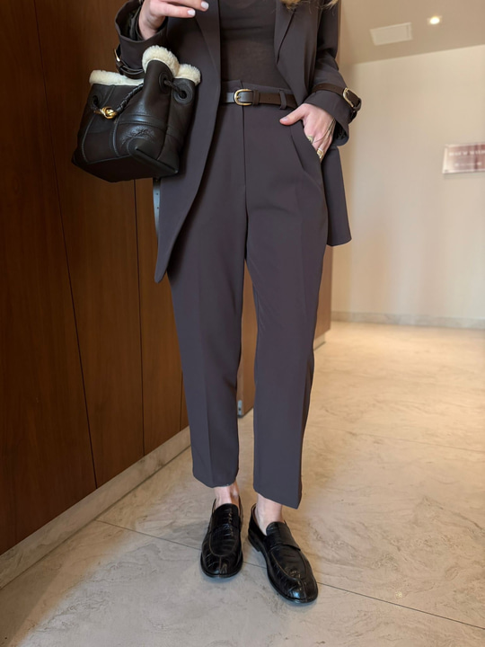 Orijinal Model , Premium , Acıkahve , Kemerli Blazer & Pantolon Takım