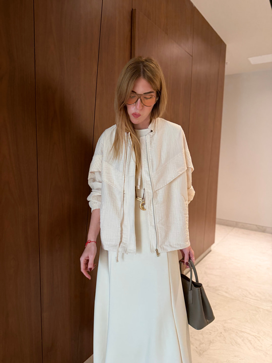 Premium Modal Elbise & Bomber Ceket , Bej Takım