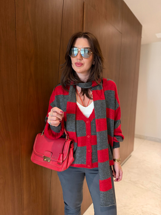 Orijinal Model , Bordo & Antrasit , Atkılı Triko Hırka