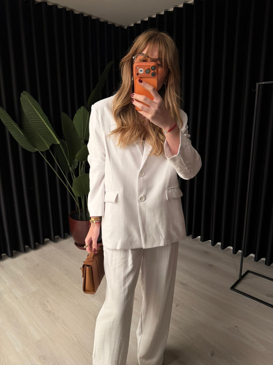 Premium Tencel Kumaş , Beyaz Blazer Ceket