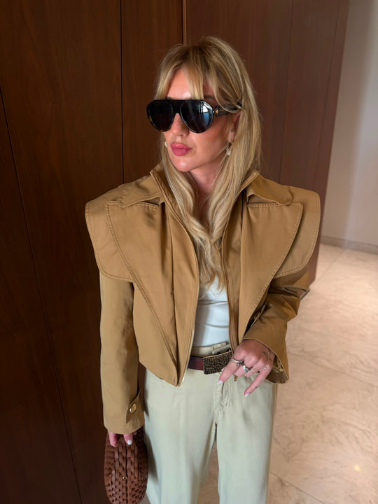 Orijinal Model , Camel , Premium Crop Ceket Mont