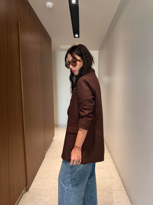 Çift Düğmeli , Kruvaze , Acı Kahve , Premium Blazer Ceket