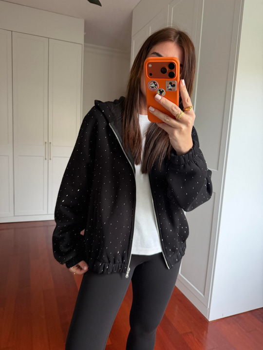 Taş Çakımlı , Parıltılı , Siyah Sweatshirt