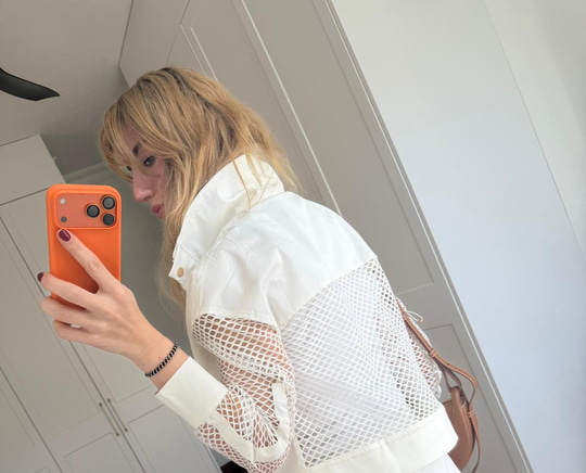 File Detaylı , Beyaz Premium Gabardin Ceket