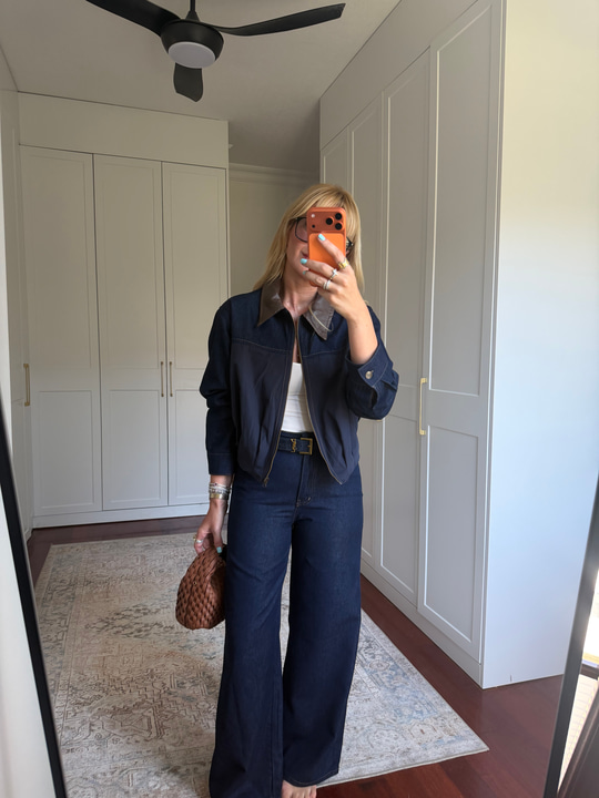 Orijinal Model, Derii Yakalı, Poplin Mix Ceket & Pantalon Jean Takım