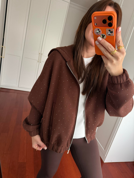 Taş Çakımlı , Parıltılı , Acı Kahve Sweatshirt