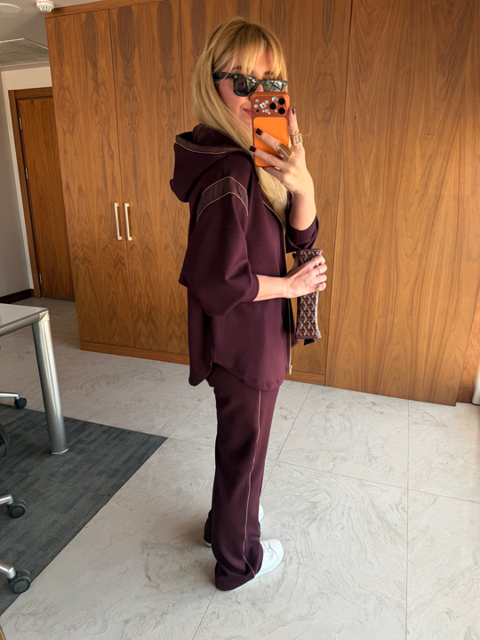 Bordo Orijinal Model Boncuk Şeritli Premium Modal Elşofman Takımı