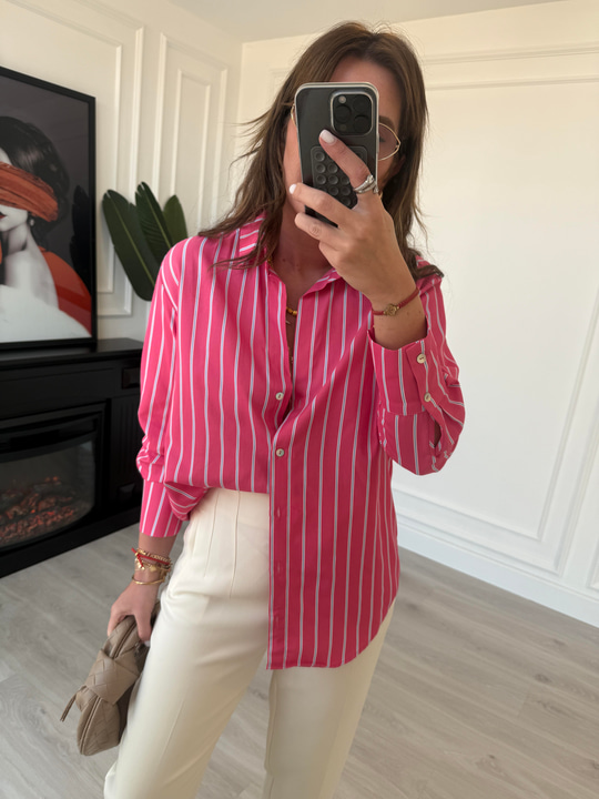 Mavi & Beyaz Çizgili , Pembe Poplin Gömlek