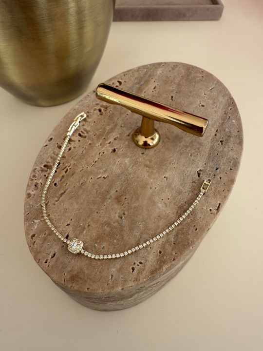 14k Gold Kaplama , Full Zirkon Taşlı , Tek Taşlı Bileklik