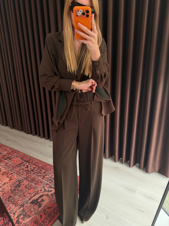 Orijinal Model , Acıkahve Şifon & Krep Mix , Tasarım Ceket Pantolon Takım