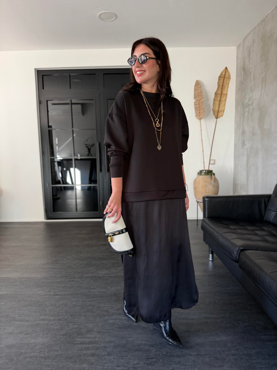 Orijinal Model , Modal Sweat & Saten , Siyah Elbise 