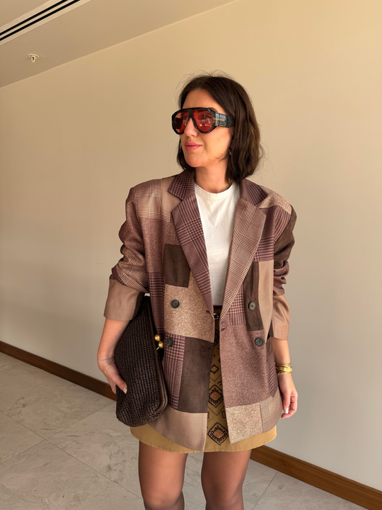 Nubuk Detaylı , Acı Kahve , Patchwork Ceket
