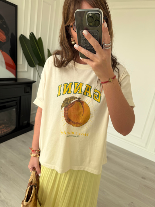Logolu, Turuncu Desenli T-Shirt