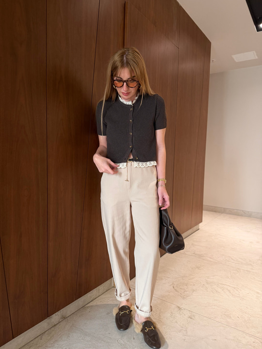 Orijinal Model , Örgü Deri Kemerli , Bej Gabardin Pantolon