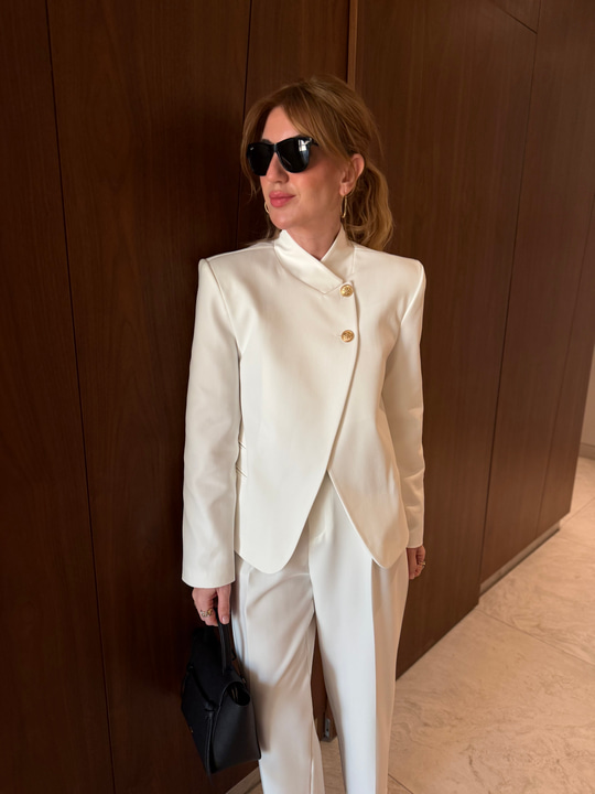 Orijinal Model , Çift Düğmeli , Beyaz Blazer Hot Ceket