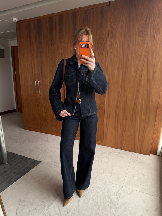 Orijinal Model , Çift Fermuarlı , Lacivert Jean Ceket