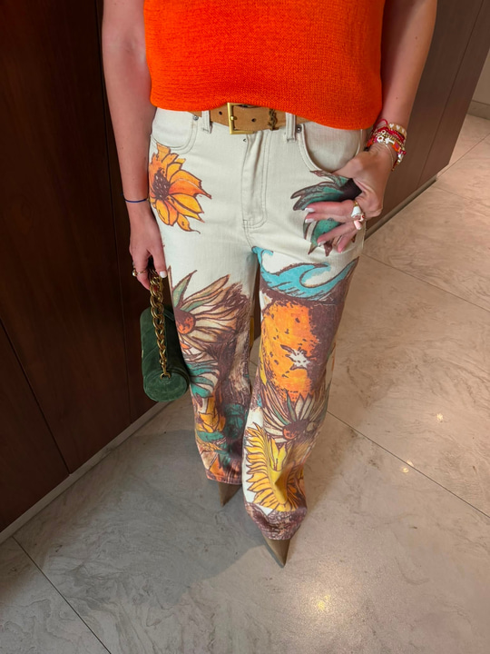 Pastel Desenli , Yumuşacık , Bej Tencel Jean