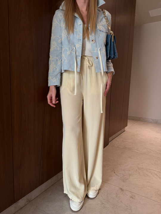 %100 Tencel , Bej Palazzo Pantolon 
