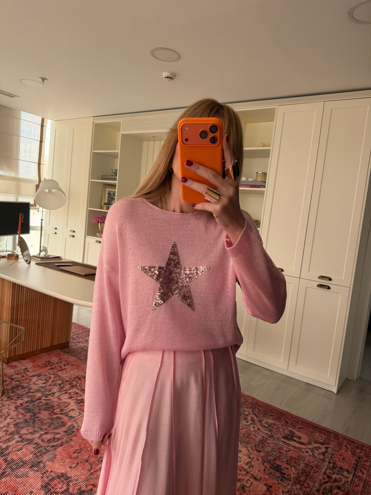 Yıldız Payetli Pembe Merserize Bluz