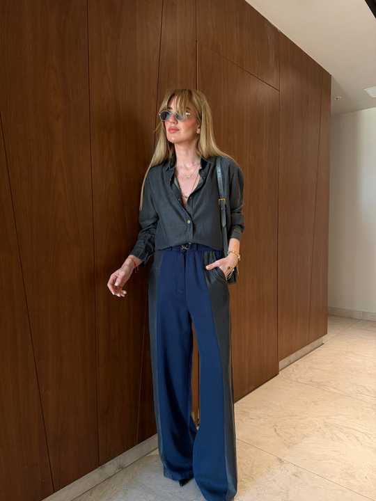 Premium Tencel Jean Mix Gri Gömlek & Pantolon Takım