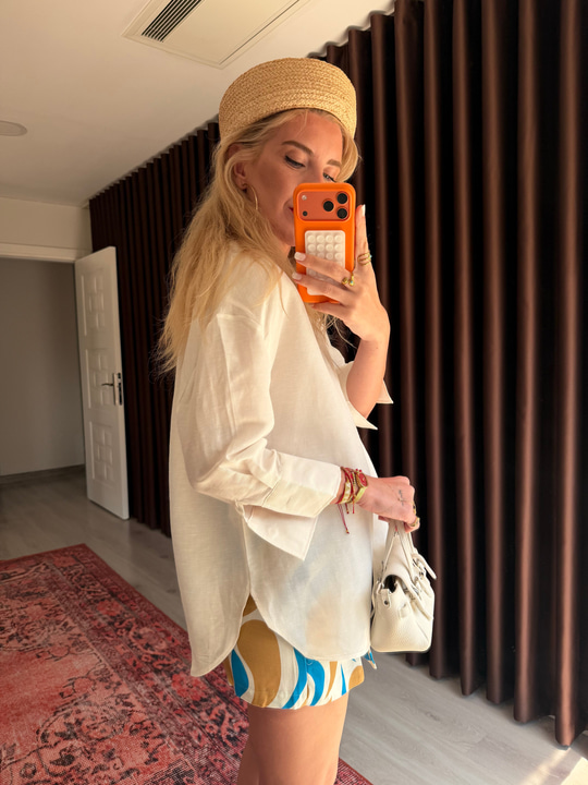 %100 Cotton Beyaz Keten Gömlek