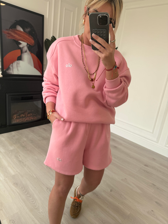 Marka Logolu , Şardonlu Sweatshirt & Şort , Pembe Takım