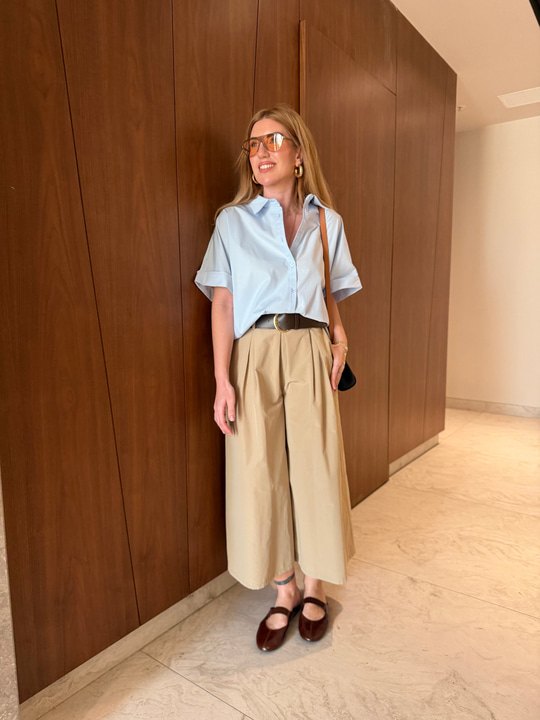 %100 Cotton , Kısa Kollu , Bebe Mavisi Poplin Gömlek