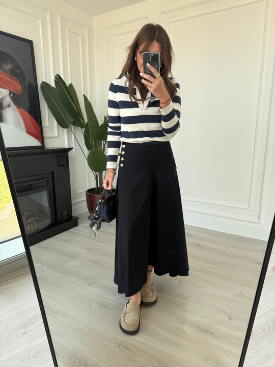 Orijinal Model , Yandan Gold Düğmeli , Premuim , Midi Boy , Lacivert Gabardin Etek