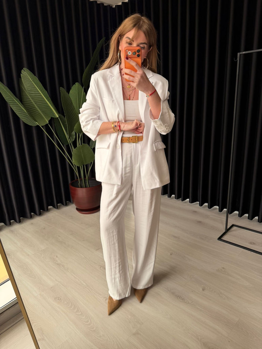 Premium Tencel Kumaş , Beyaz Palazzo Pantolon