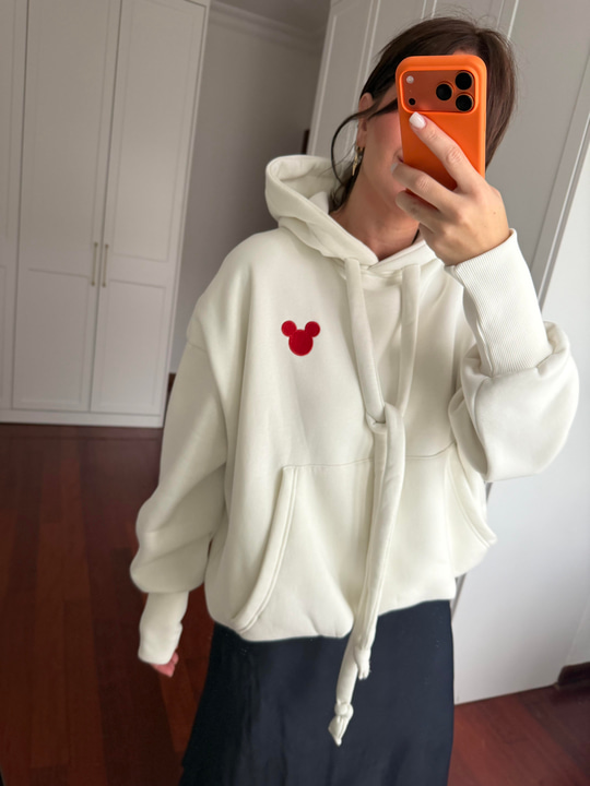 Premium Seri Mickey Logolu Beyaz Sweatshirt