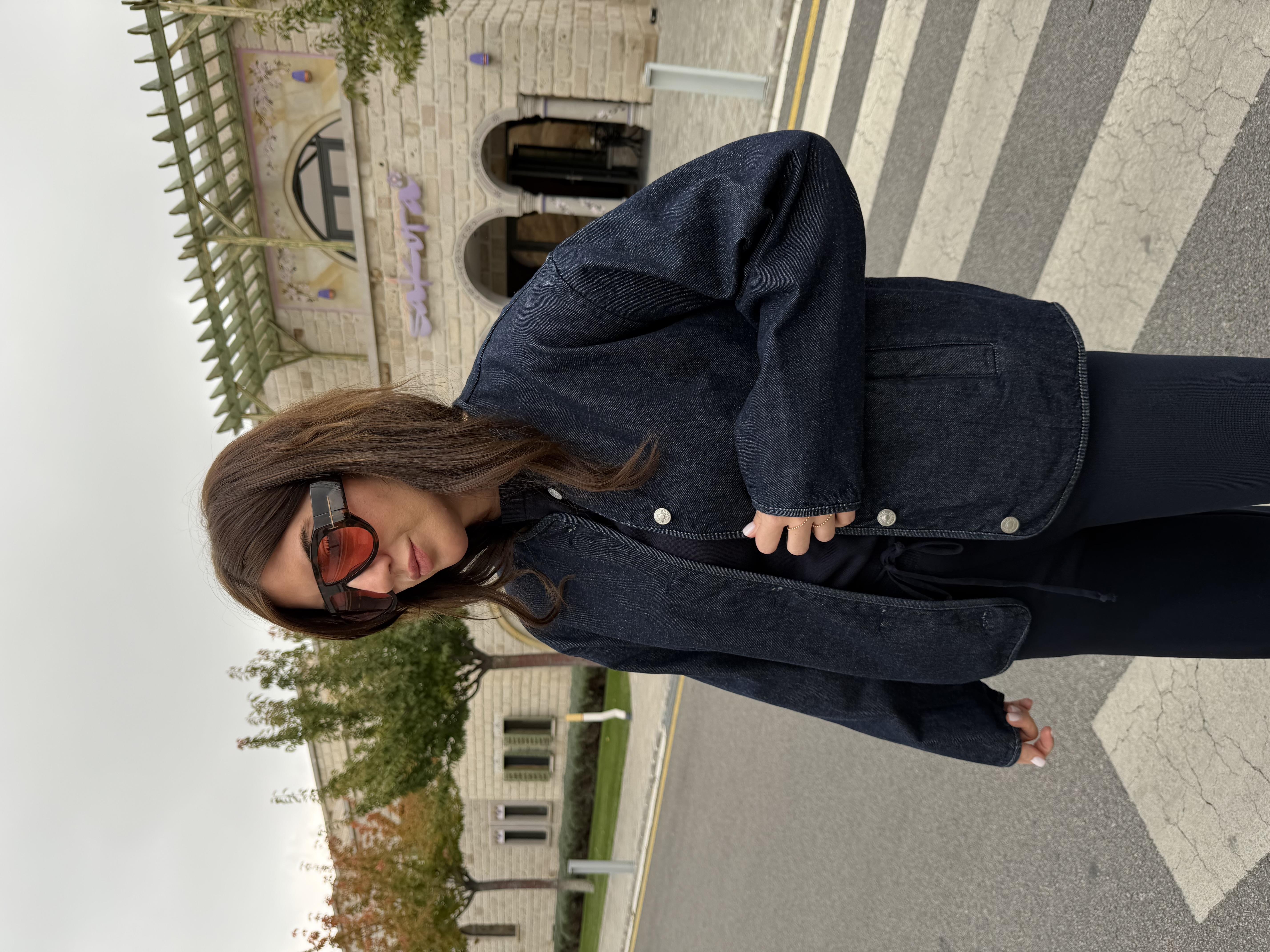 Lacivert , Bomber Jean Ceket