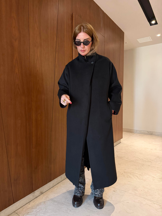 Orijinal Model , Premium Yün & Pamuk , Siyah Kaşe Palto