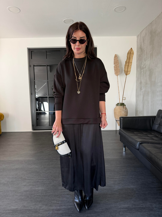 Orijinal Model , Modal Sweat & Saten , Siyah Elbise 