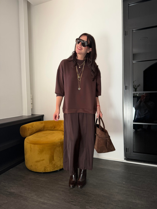 Orijinal Model , Modal Sweat & Saten , Acı Kahve Elbise 