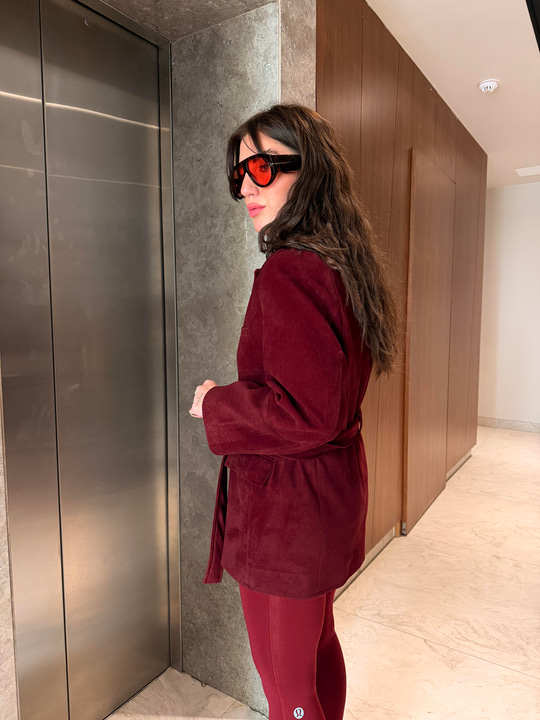 Bordo , Kuşaklı , Premium Süet Ceket